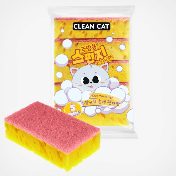 ГУБКИ «CLEAN CAT KOREAN sponge» 5 ШТ., 1/25/1250